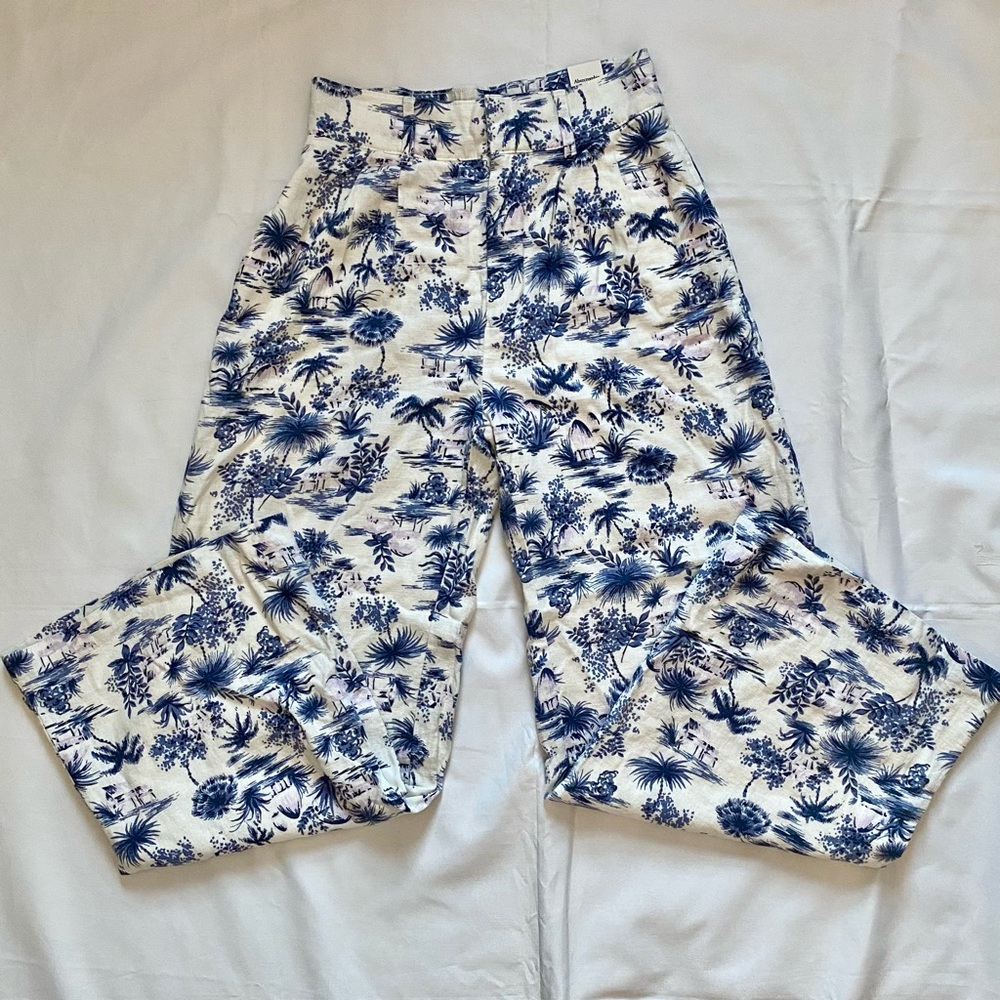 Abercrombie & Fitch Tropical Lined Linen Blend Wide Leg Pants XS short NWT